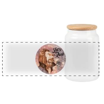 Lion au micro De Let’s Rock - Boîte à biscuits avec couvercle en bois - blanc - Devant