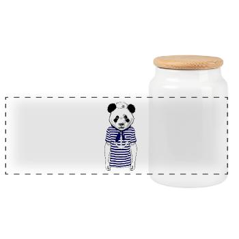 panda sailor - Panoramic Cookie Jar with Wooden Lid - white - Front