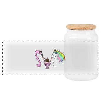 Flamingo unicorn ice cream cup gift summer ice cream - Panoramic Cookie Jar with Wooden Lid - white - Front