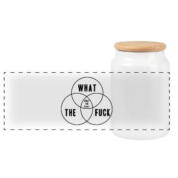 What the fuck WTF Circle Gift Idea - Panoramic Cookie Jar with Wooden Lid - white - Front
