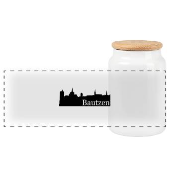 Bautzen Silhouette Skyline - Panorama Keksdose mit Holzdeckel - Weiß - Vorne