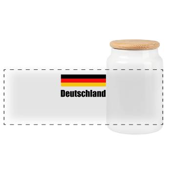 Deutschland Flagge und Deutschland Schriftzug - Panorama Keksdose mit Holzdeckel - Weiß - Vorne