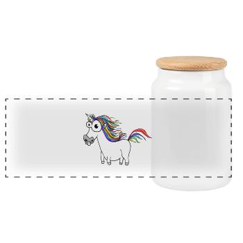Unicorn Licorne Cartoon drôle - Boîte à biscuits avec couvercle en bois - blanc - Devant