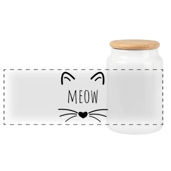 Katzen Geschenk meow Katzenkopf - Panorama Keksdose mit Holzdeckel - Weiß - Vorne
