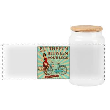 Bicycle - Put the fun between your legs - Panoramic Cookie Jar with Wooden Lid - white - Front