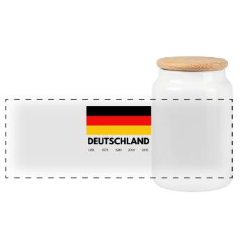 Deutschland Schriftzug mit Flagge und Jahreszahlen - Panorama Keksdose mit Holzdeckel - Weiß - Vorne