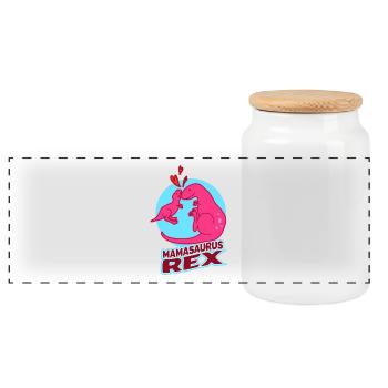 Mamasaurus Dinosaur T Rex Mother's Day for Mother - Panoramic Cookie Jar with Wooden Lid - white - Front