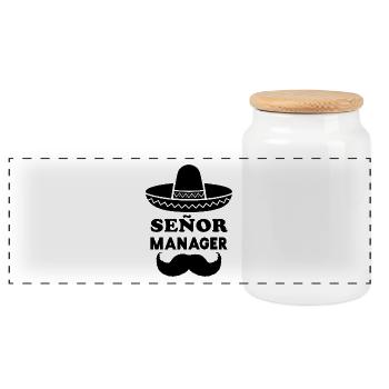 Señor Manager (Senior Manager) - Panorama Keksdose mit Holzdeckel - Weiß - Vorne