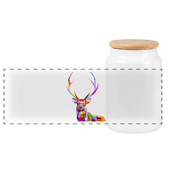 deer - Panoramic Cookie Jar with Wooden Lid - white - Front