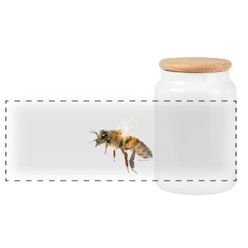 Bee - Panoramic Cookie Jar with Wooden Lid - white - Front