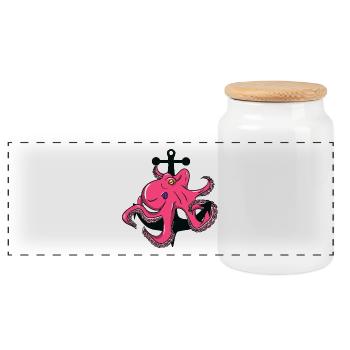 Octopus - Tintenfisch - Anker - Panorama Keksdose mit Holzdeckel - Weiß - Vorne