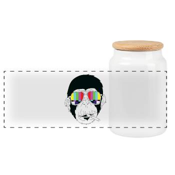 Monkey Gorilla Cigarette Sunglasses - Panoramic Cookie Jar with Wooden Lid - white - Front