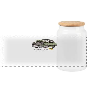 heartbroken crash car - Panoramic Cookie Jar with Wooden Lid - white - Front