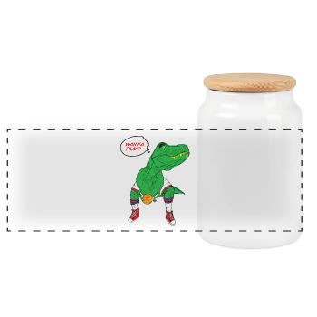 Dino - Dinosaurs - T-Rex - Basketball - Sports - Panoramic Cookie Jar with Wooden Lid - white - Front