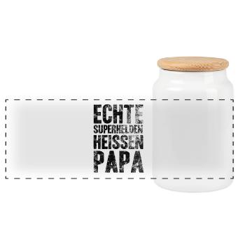 Echte Superhelden heißen Papa Geschenk Vatertag - Panorama Keksdose mit Holzdeckel - Weiß - Vorne