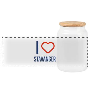 I love Stavanger - Panoramic Cookie Jar with Wooden Lid - white - Front