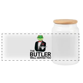 Frog - Butler - Servant - Gift - Panoramic Cookie Jar with Wooden Lid - white - Front