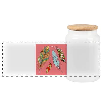 feathers - Panoramic Cookie Jar with Wooden Lid - white - Front