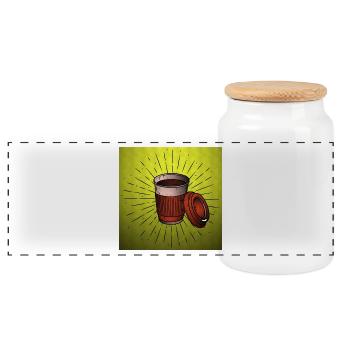 Kaffee - Panorama Keksdose mit Holzdeckel - Weiß - Vorne