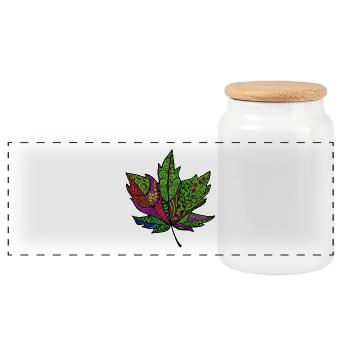 colorful leaf - Panoramic Cookie Jar with Wooden Lid - white - Front