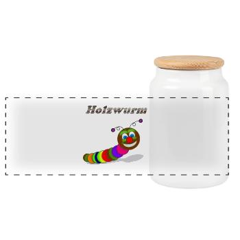 Woodworm design - Panoramic Cookie Jar with Wooden Lid - white - Front