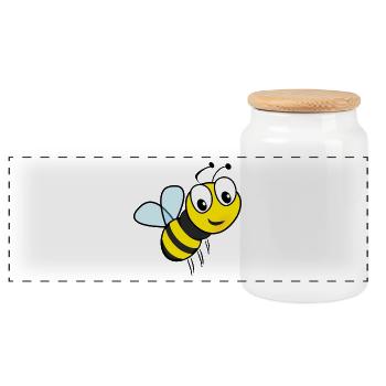 bee - Panoramic Cookie Jar with Wooden Lid - white - Front