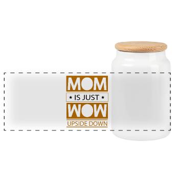 Mom - Panoramic Cookie Jar with Wooden Lid - white - Front