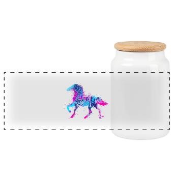 Horse water color pink blue - Panoramic Cookie Jar with Wooden Lid - white - Front
