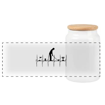 Golf / Golfer Herzschlag - Panorama Keksdose mit Holzdeckel - Weiß - Vorne