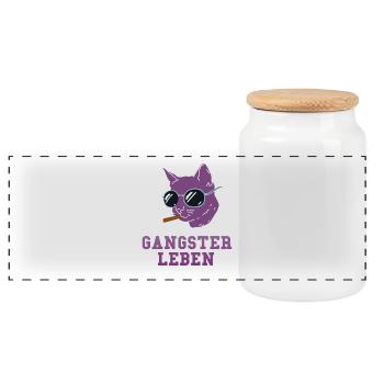 Gangster Cat - Panorama Keksdose mit Holzdeckel - Weiß - Vorne