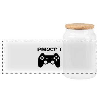 Player 1 - Panoramic Cookie Jar with Wooden Lid - white - Front