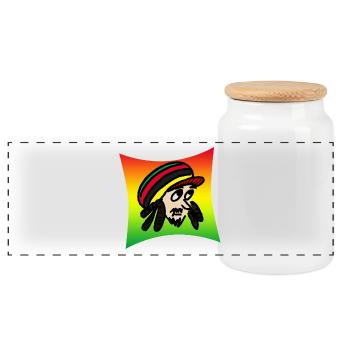 Rastafarian Head with Reggea Colors, Dreads & Beanie - Panoramic Cookie Jar with Wooden Lid - white - Front