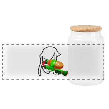 Inklink with weapon, splatoon, gamer, gambling - Panoramic Cookie Jar with Wooden Lid - white - Front