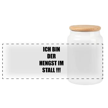 Ich bin der Hengst geil lustig Geschenkidee - Panorama Keksdose mit Holzdeckel - Weiß - Vorne