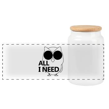 Eule - All I Need - Panorama Keksdose mit Holzdeckel - Weiß - Vorne