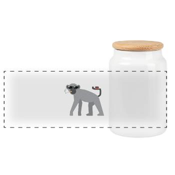 t-shirt smoking monkey cigarette - Panoramic Cookie Jar with Wooden Lid - white - Front