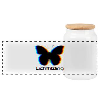 Lichtfilzling Schmetterling Abstrakt Psychedelisch - Panorama Keksdose mit Holzdeckel - Weiß - Vorne