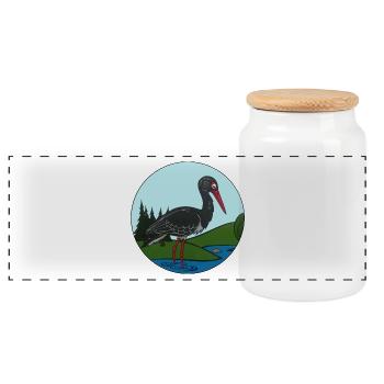 Black stork in circle - Panoramic Cookie Jar with Wooden Lid - white - Front