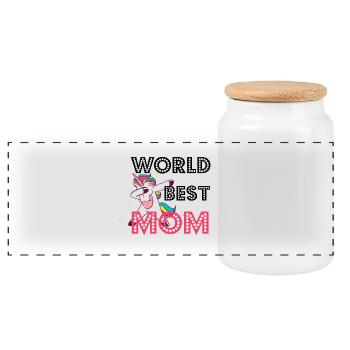 Le plus grand cadeau de maman de mondes Mère licorne tamponnant - Boîte à biscuits avec couvercle en bois - blanc - Devant