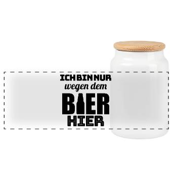Bier Ich bin wegen dem Bier Hier - Panorama Keksdose mit Holzdeckel - Weiß - Vorne