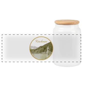 Reschensee - Panorama Keksdose mit Holzdeckel - Weiß - Vorne