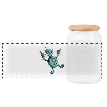 Robots with beer - everything turns - Panoramic Cookie Jar with Wooden Lid - white - Front
