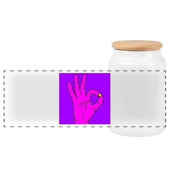 okay purple - Panoramic Cookie Jar with Wooden Lid - white - Front