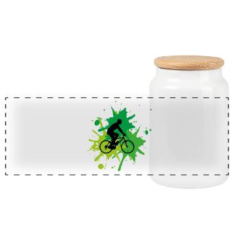 Bicycle Riding Bicycle Tour Green - Panoramic Cookie Jar with Wooden Lid - white - Front