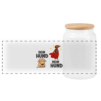 Dein Hund mein Hund Geschenk Superheld - Panorama Keksdose mit Holzdeckel - Weiß - Vorne