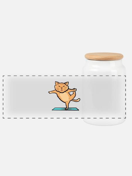Katze beim Sport - Panorama Keksdose mit Holzdeckel - Weiß