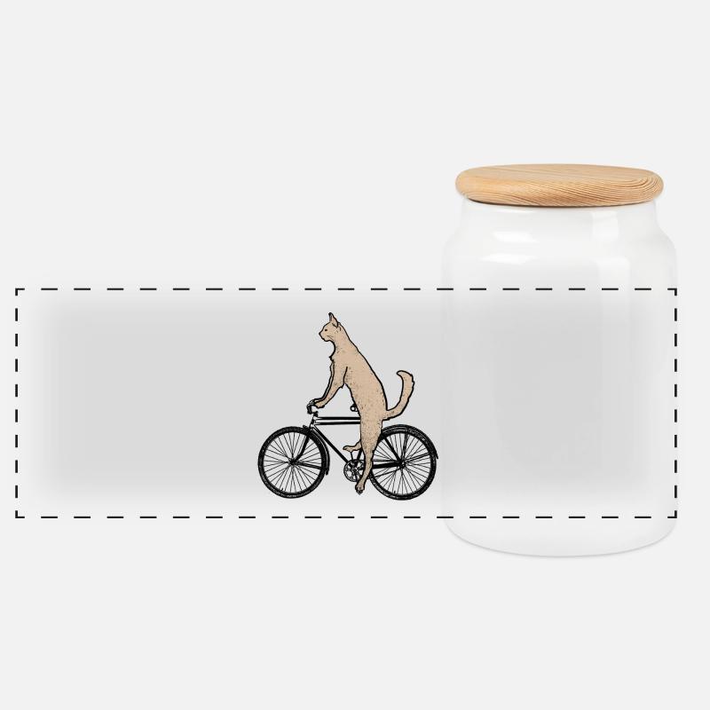 Katze auf dem Fahrrad - Panorama Keksdose mit Holzdeckel - Weiß