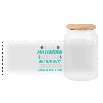 Billions of people and I meet you! gift - Panoramic Cookie Jar with Wooden Lid - white - Front