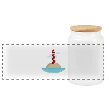 lighthouse - Panoramic Cookie Jar with Wooden Lid - white - Front