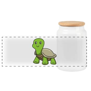 Turtle gift animal nature cartoon kids cute - Panoramic Cookie Jar with Wooden Lid - white - Front